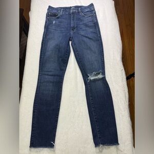 MOTHER Dark Blue High Waisted Looker Ankle Fray Distressed Skinny Jeans